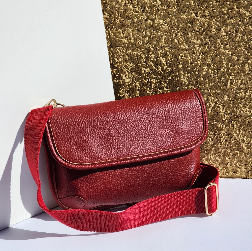 22Tote Women's Small Red Pebble Leather Flap Crossbody Pure Bag